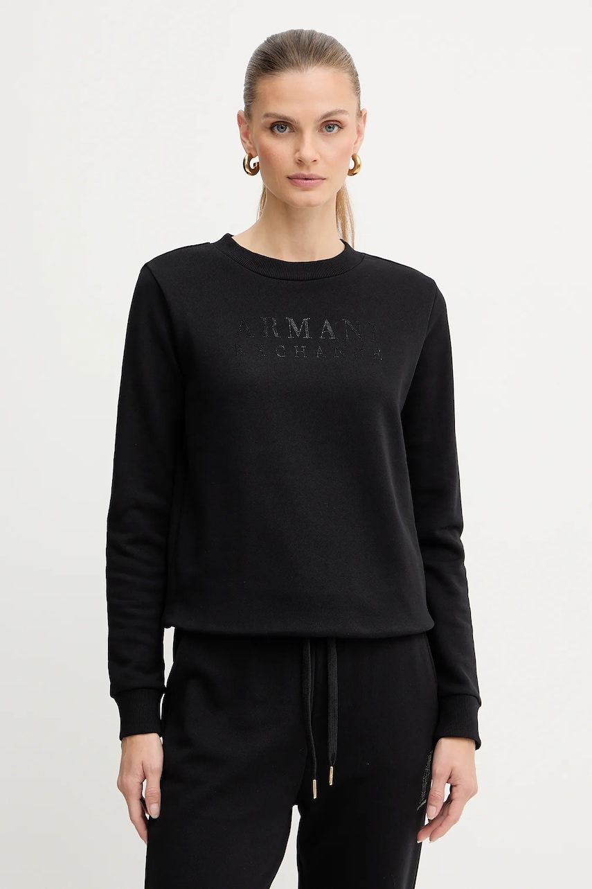 Bavlněná mikina Armani Exchange dámská, černá barva, hladká, XW000985 AF14284