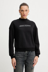 Bavlněná mikina Armani Exchange dámská, černá barva, s potiskem, XW000787 AF16141