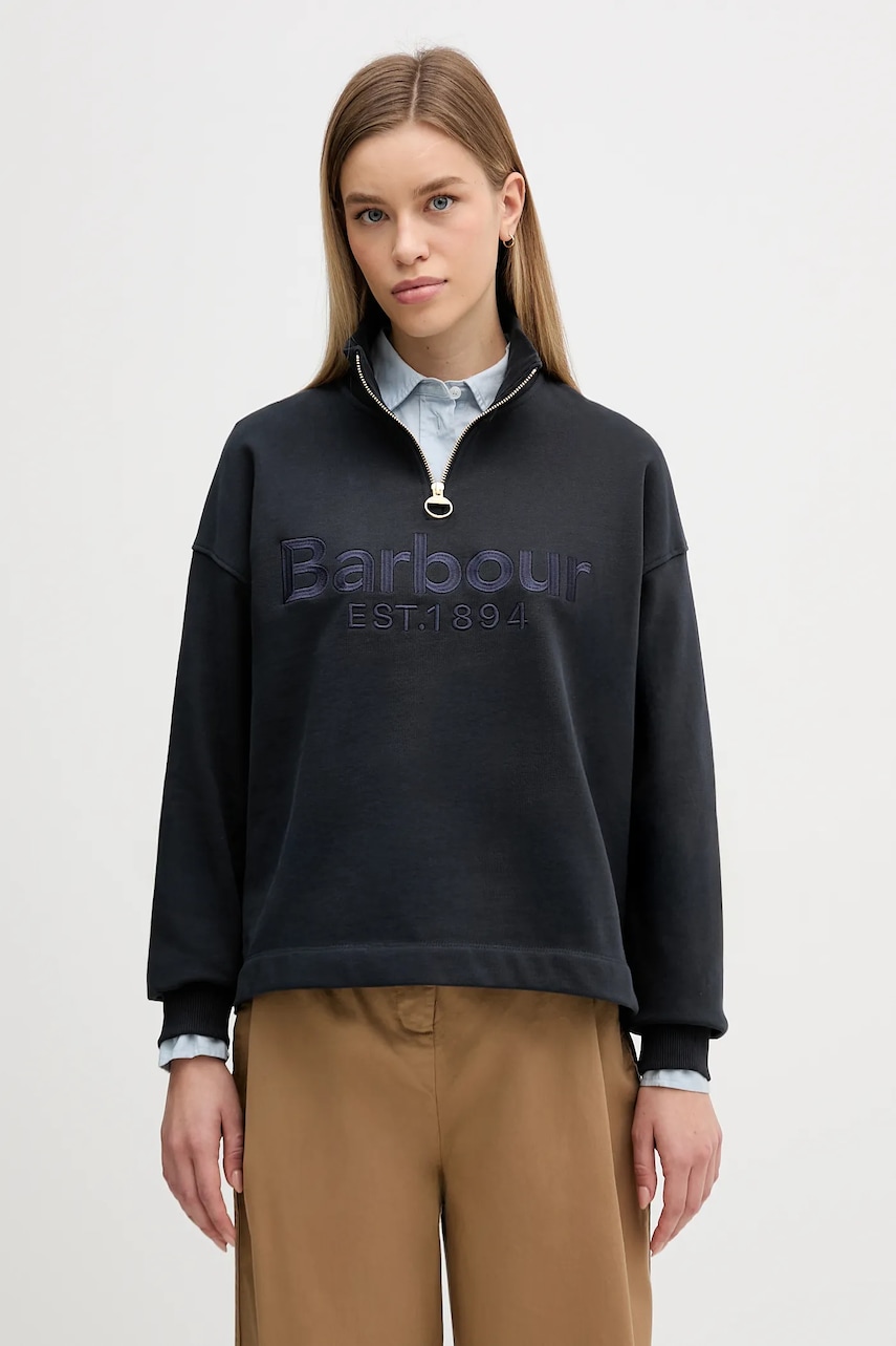 Bavlněná mikina Barbour Sara dámská, tmavomodrá barva, s aplikací, LOL0667