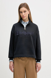 Bavlněná mikina Barbour Sara dámská, tmavomodrá barva, s aplikací, LOL0667