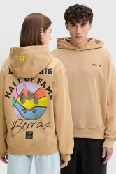 Bavlněná mikina Barrow béžová barva, s kapucí, s potiskem, F5BWUAHS126