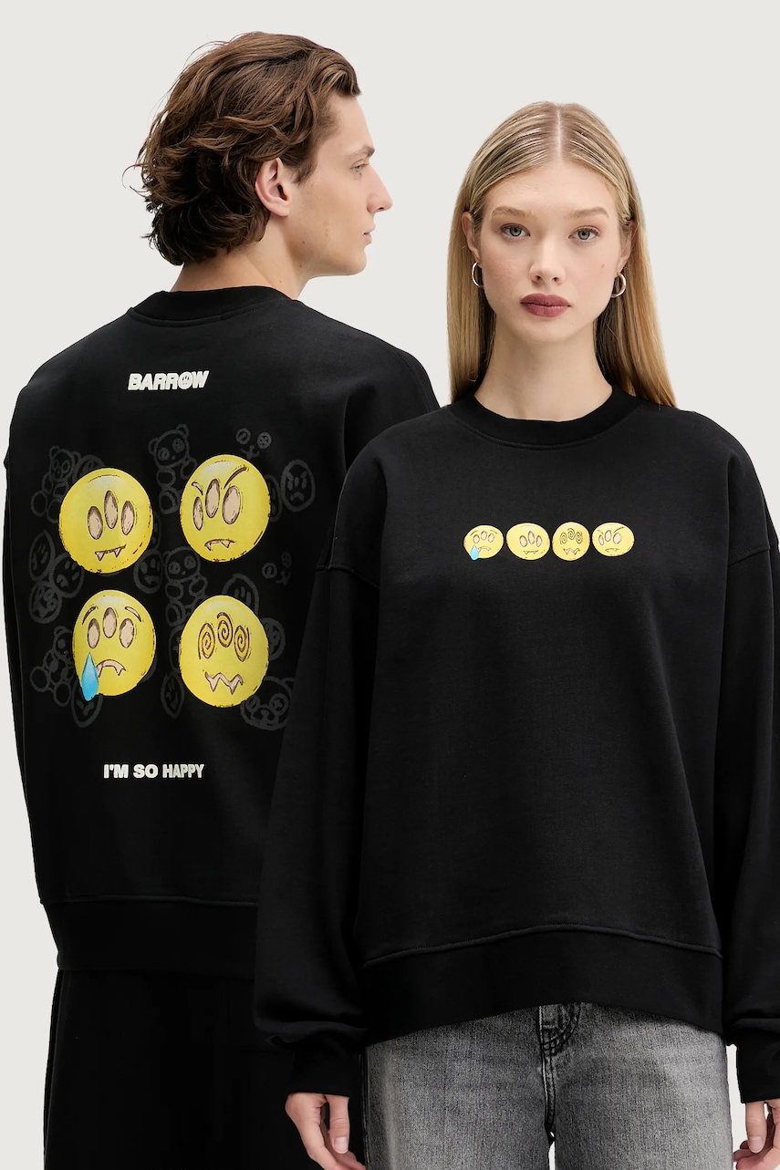 Bavlněná mikina Barrow černá barva, s potiskem, F5BWUASW083