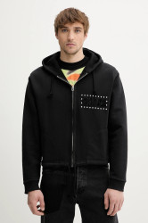 Bavlněná mikina BLUEMARBLE pánská, černá barva, s kapucí, s aplikací, HO19.FL05BA25