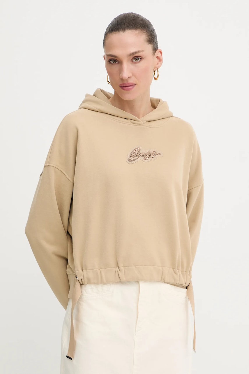 Bavlněná mikina BOSS Orange C_Eblousa2_stonebadg dámská, zelená barva, s kapucí, s aplikací, 50545507