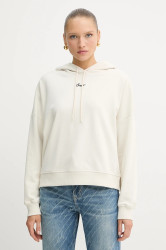 Bavlněná mikina BOSS Orange C_Ehoody_s dámská, béžová barva, s kapucí, hladká, 50547572