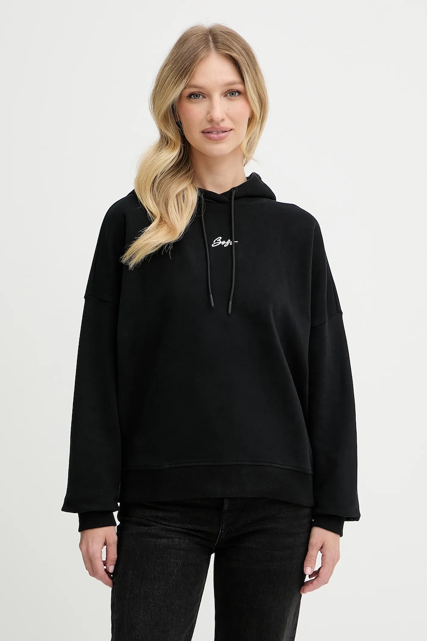 Bavlněná mikina BOSS Orange C_Ehoody_s dámská, černá barva, s kapucí, hladká, 50547572