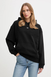 Bavlněná mikina Calvin Klein Jeans dámská, černá barva, s kapucí, hladká, LV047D232G