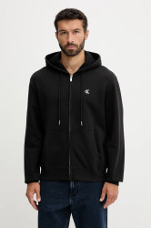 Bavlněná mikina Calvin Klein Jeans pánská, černá barva, s kapucí, hladká, LV04RD240G