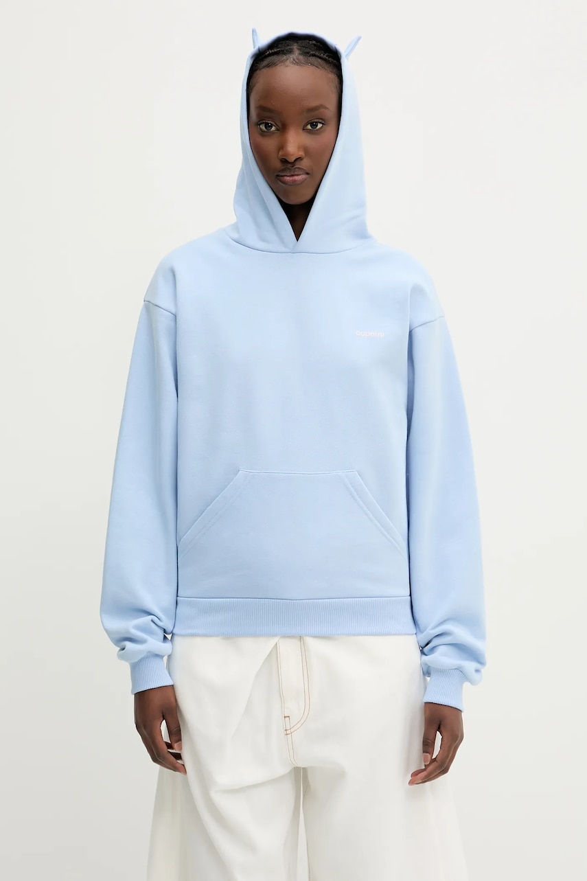 Bavlněná mikina Coperni Horn dámská, modrá barva, s kapucí, hladká, COPJS15BISF5035