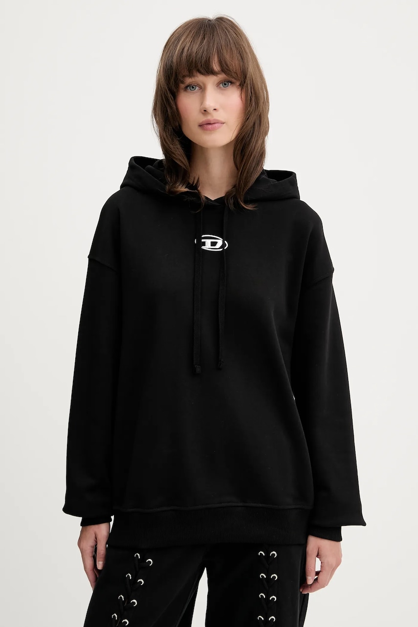 Bavlněná mikina Diesel F-BUXT-HOOD-OD dámská, černá barva, s kapucí, hladká, A19448.0BMBJ
