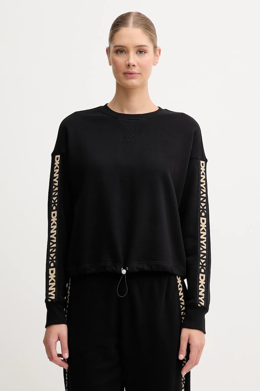 Bavlněná mikina Dkny dámská, černá barva, s aplikací, DP5T1414