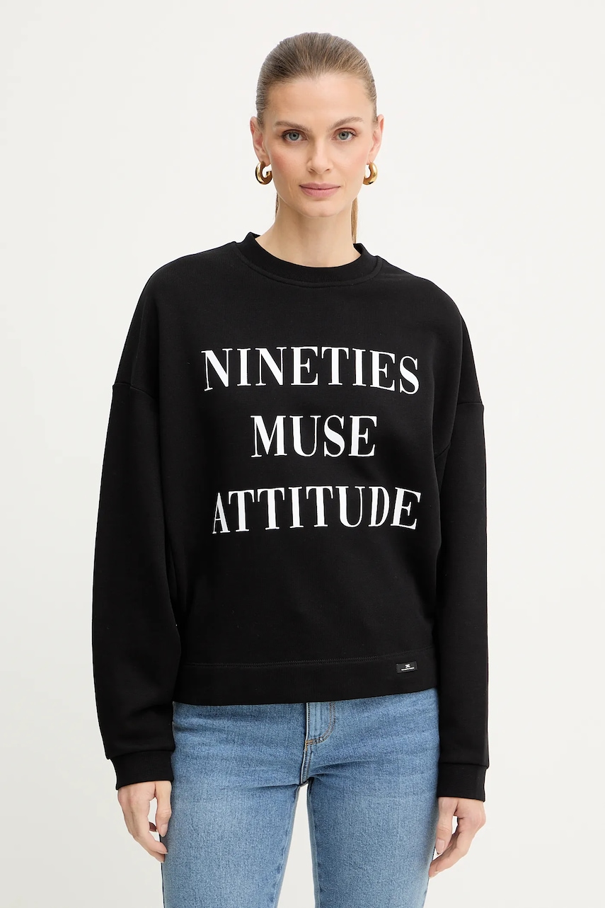 Bavlněná mikina Elisabetta Franchi dámská, černá barva, s potiskem, MD01D56E2