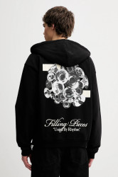 Bavlněná mikina Filling Pieces Zip Hoodie Bouquet pánská, černá barva, s kapucí, s potiskem, 422533501122