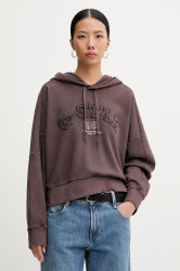 Bavlněná mikina G-Star Collegic dámská, hnědá barva, s kapucí, s aplikací, D27266-D969