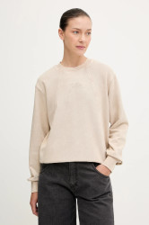 Bavlněná mikina G-Star Washed a line script dámská, béžová barva, hladká, D27173-D969