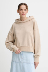Bavlněná mikina G-Star Washed a line script dámská, béžová barva, s kapucí, hladká, D27726-D969