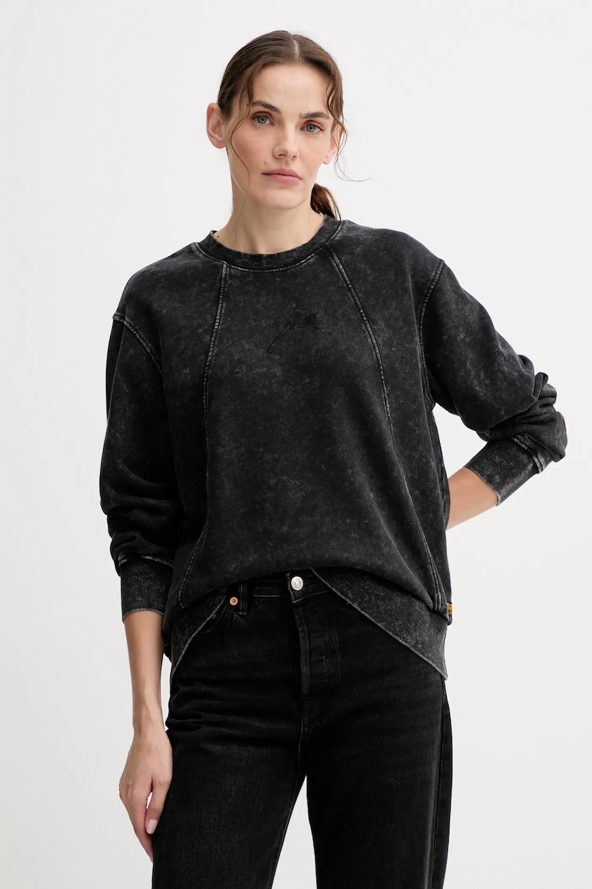 Bavlněná mikina G-Star Washed a line script dámská, černá barva, hladká, D27173-D969