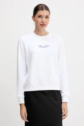 Bavlněná mikina Guess Jeans dámská, bílá barva, s aplikací, W5YQ28 KCPR1