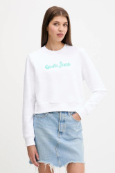 Bavlněná mikina Guess Jeans dámská, bílá barva, s potiskem, W5YQ15 K68I4