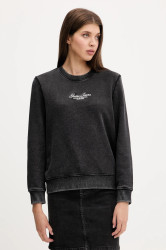 Bavlněná mikina Guess Jeans dámská, černá barva, s aplikací, W5YQ28 KCPR1