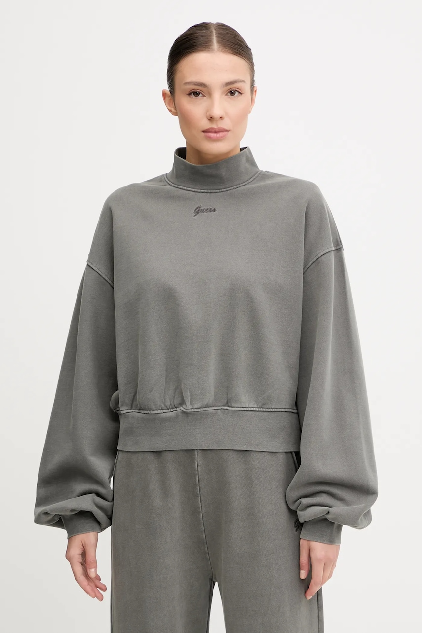 Bavlněná mikina Guess MISTY dámská, šedá barva, hladká, V5RQ13 KCOS1