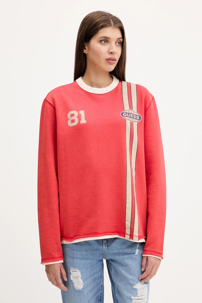 Bavlněná mikina Guess Originals dámská, červená barva, s potiskem, M5YQ25 KCPR1