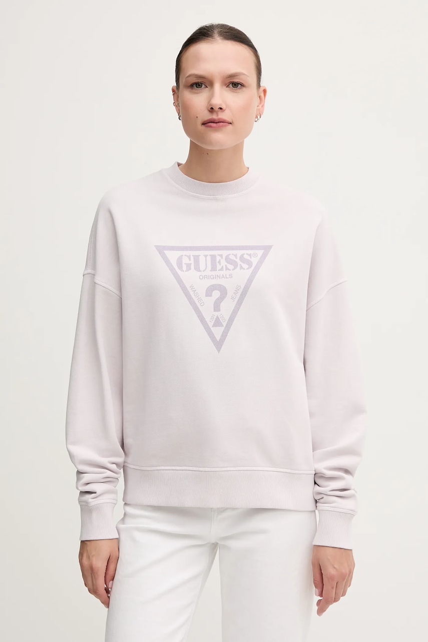 Bavlněná mikina Guess Originals dámská, fialová barva, s potiskem, W5GQ03 K68I4