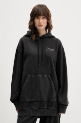 Bavlněná mikina Hugo Blue Dejandra_B_3 dámská, šedá barva, s kapucí, s aplikací, 50547955