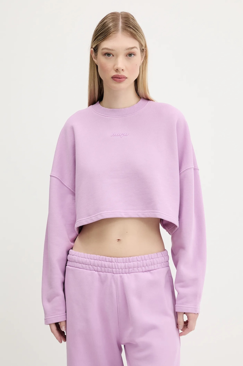 Bavlněná mikina Hugo Blue Derissa_B dámská, fialová barva, hladká, 50545035