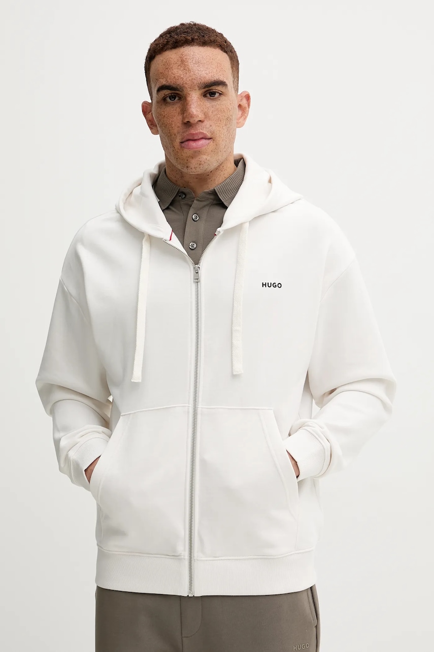 Bavlněná mikina HUGO Dapozip pánská, černá barva, s kapucí, hladká, 50548651