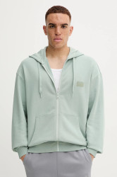 Bavlněná mikina HUGO Delastomer pánská, zelená barva, s kapucí, s potiskem, 50546874