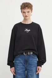 Bavlněná mikina HUGO Deroxina_6 dámská, černá barva, s potiskem, 50550149