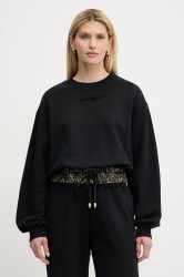 Bavlněná mikina Just Cavalli dámská, černá barva, hladká, 79PAIE20 CF100