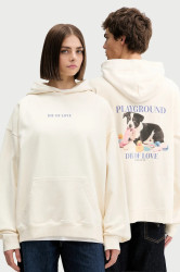 Bavlněná mikina Kaotiko béžová barva, s kapucí, s potiskem, AR057-01-G002