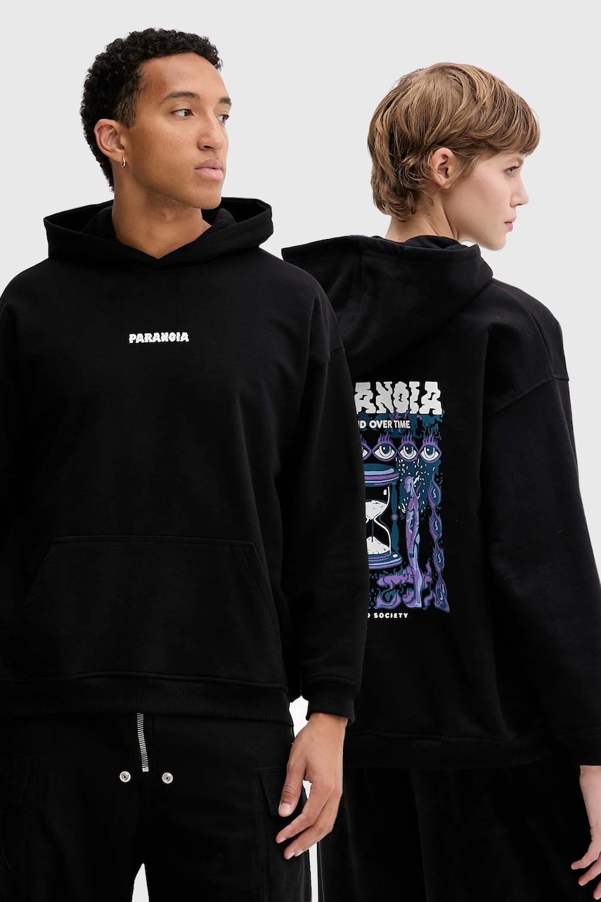 Bavlněná mikina Kaotiko černá barva, s kapucí, s potiskem, AR017-01-M002