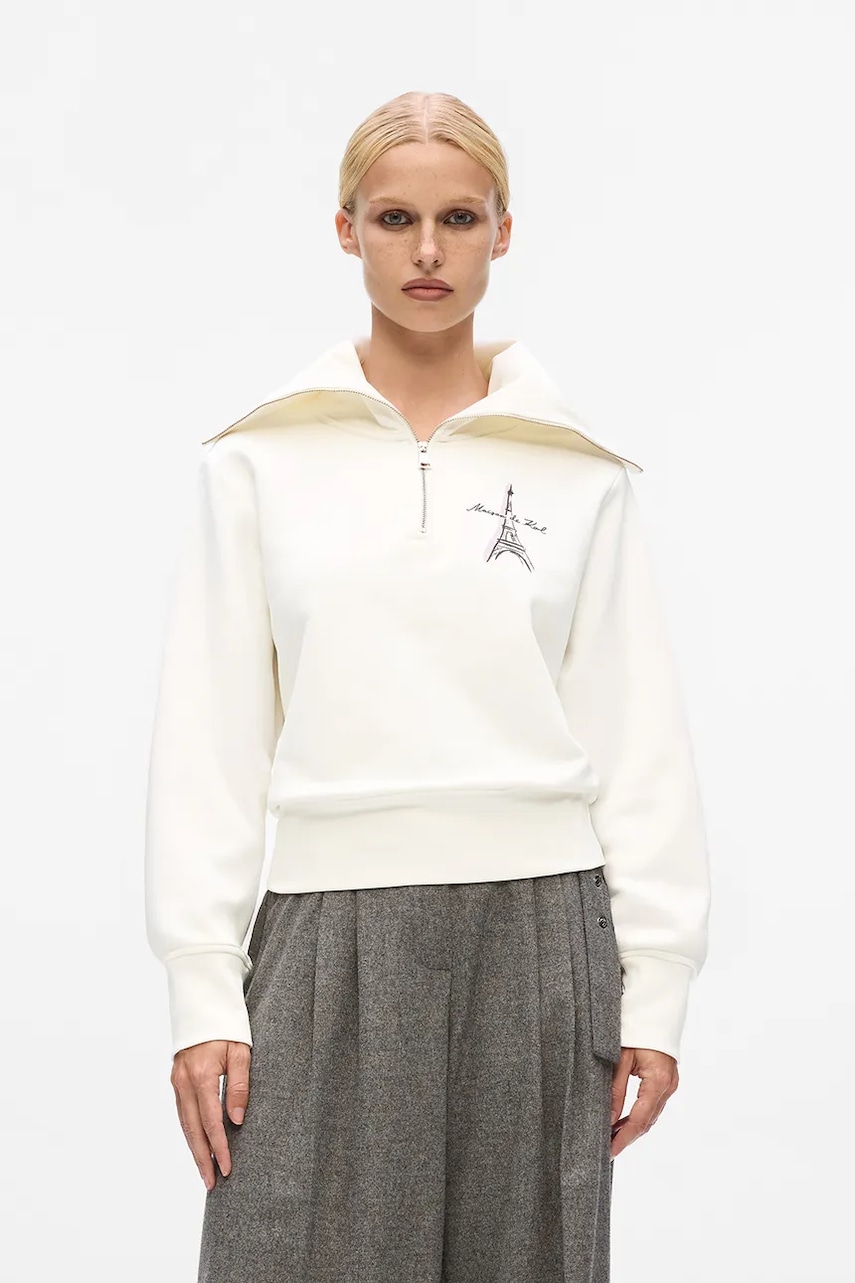 Bavlněná mikina Karl Lagerfeld dámská, béžová barva, s potiskem, A4W20067