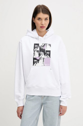 Bavlněná mikina Karl Lagerfeld Jeans dámská, bílá barva, s kapucí, s potiskem, A3W20042