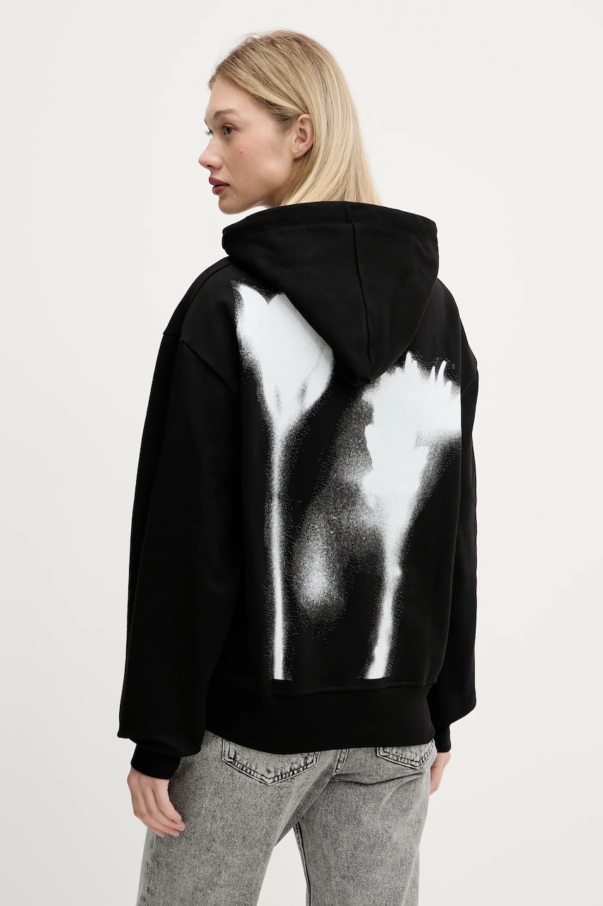 Bavlněná mikina Karl Lagerfeld Jeans dámská, černá barva, s kapucí, s potiskem, A3W20038