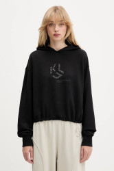 Bavlněná mikina Karl Lagerfeld Jeans dámská, černá barva, s kapucí, s potiskem, A4W20004