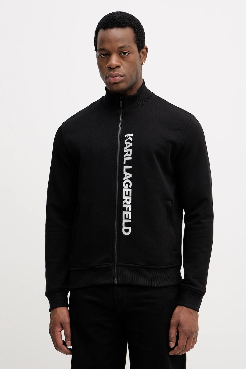 Bavlněná mikina Karl Lagerfeld pánská, černá barva, s potiskem, 554917.705400