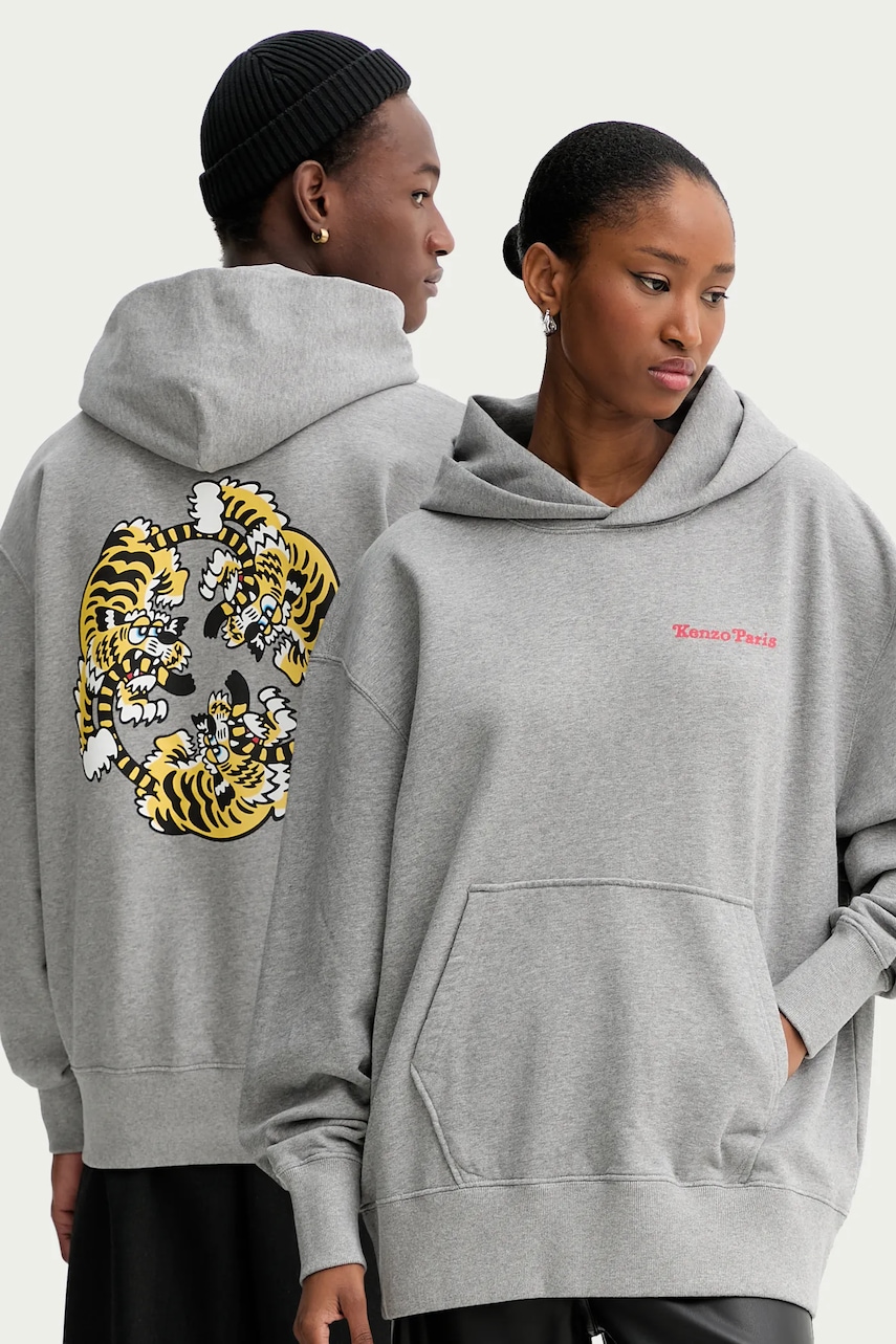 Bavlněná mikina Kenzo x Verdy šedá barva, s aplikací, FF58SW2404MF.94