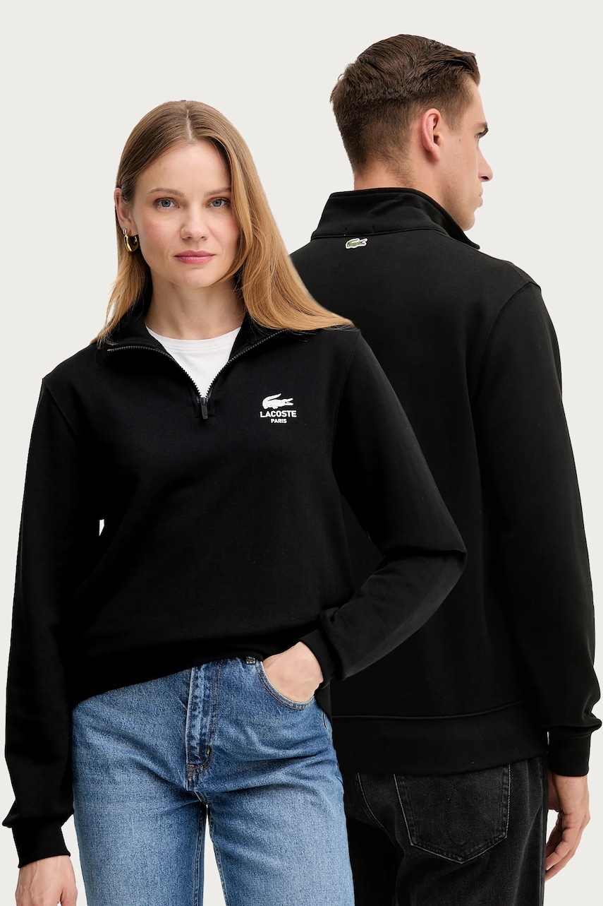 Bavlněná mikina Lacoste černá barva, s potiskem, SH2735