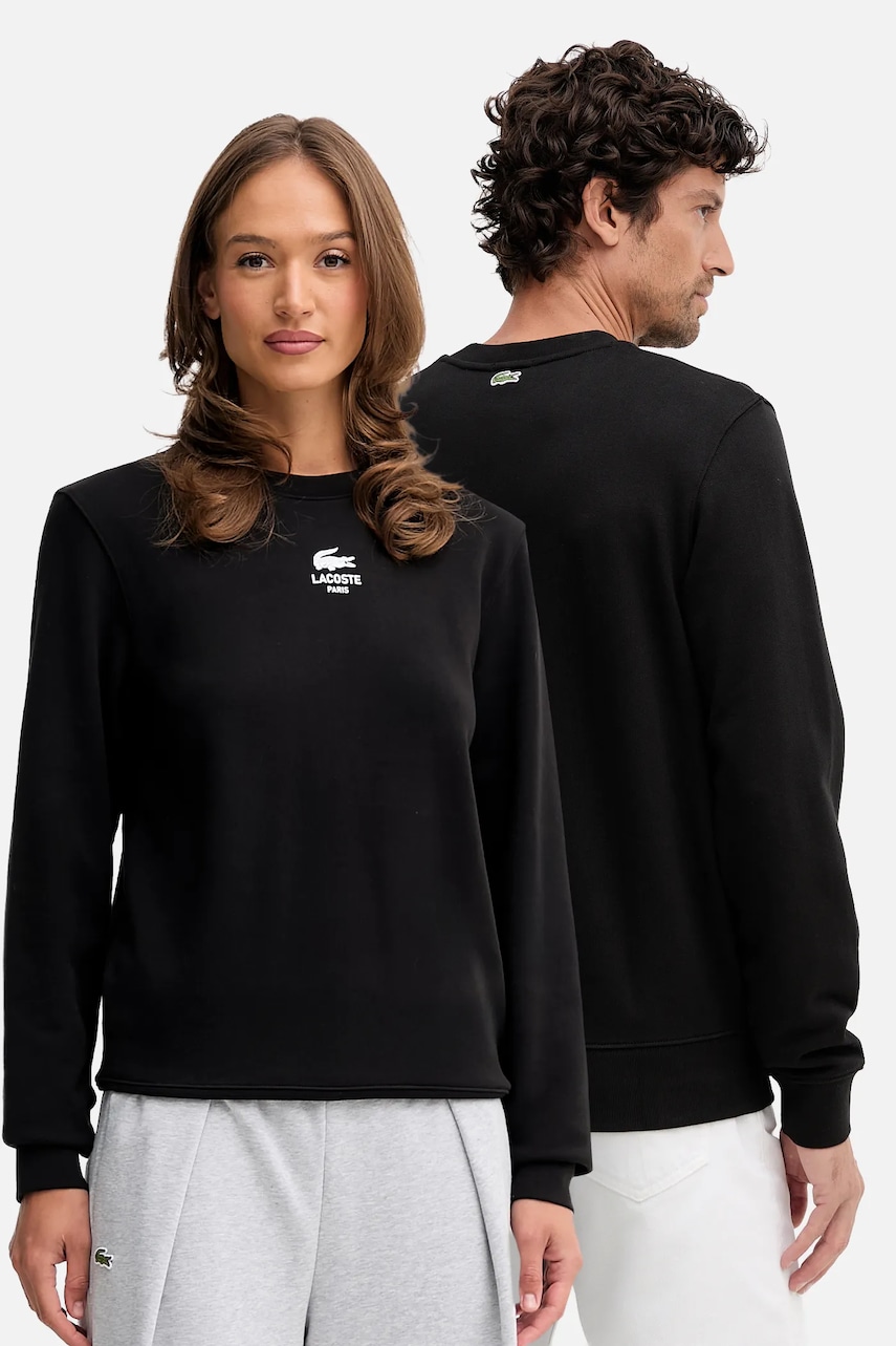 Bavlněná mikina Lacoste černá barva, s potiskem, SH2736