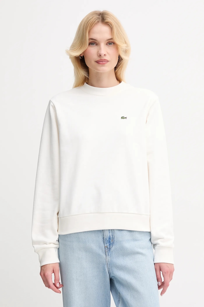 Bavlněná mikina Lacoste dámská, béžová barva, hladká, SF5270