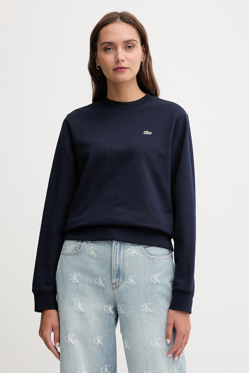 Bavlněná mikina Lacoste dámská, tmavomodrá barva, hladká, SF5270