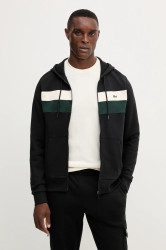 Bavlněná mikina Lacoste pánská, černá barva, s kapucí, vzorovaná, SH5913