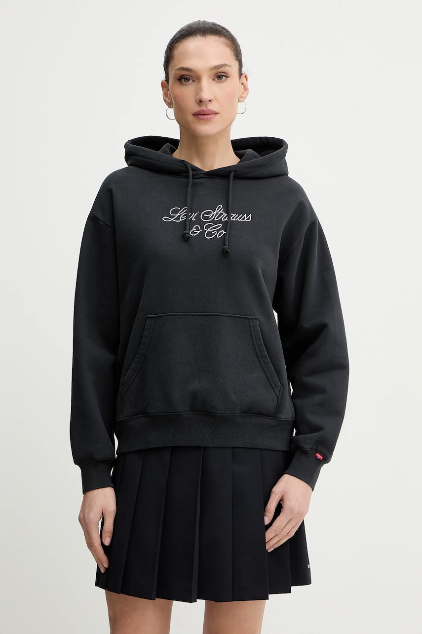 Bavlněná mikina Levi's dámská, šedá barva, s kapucí, hladká, A7296