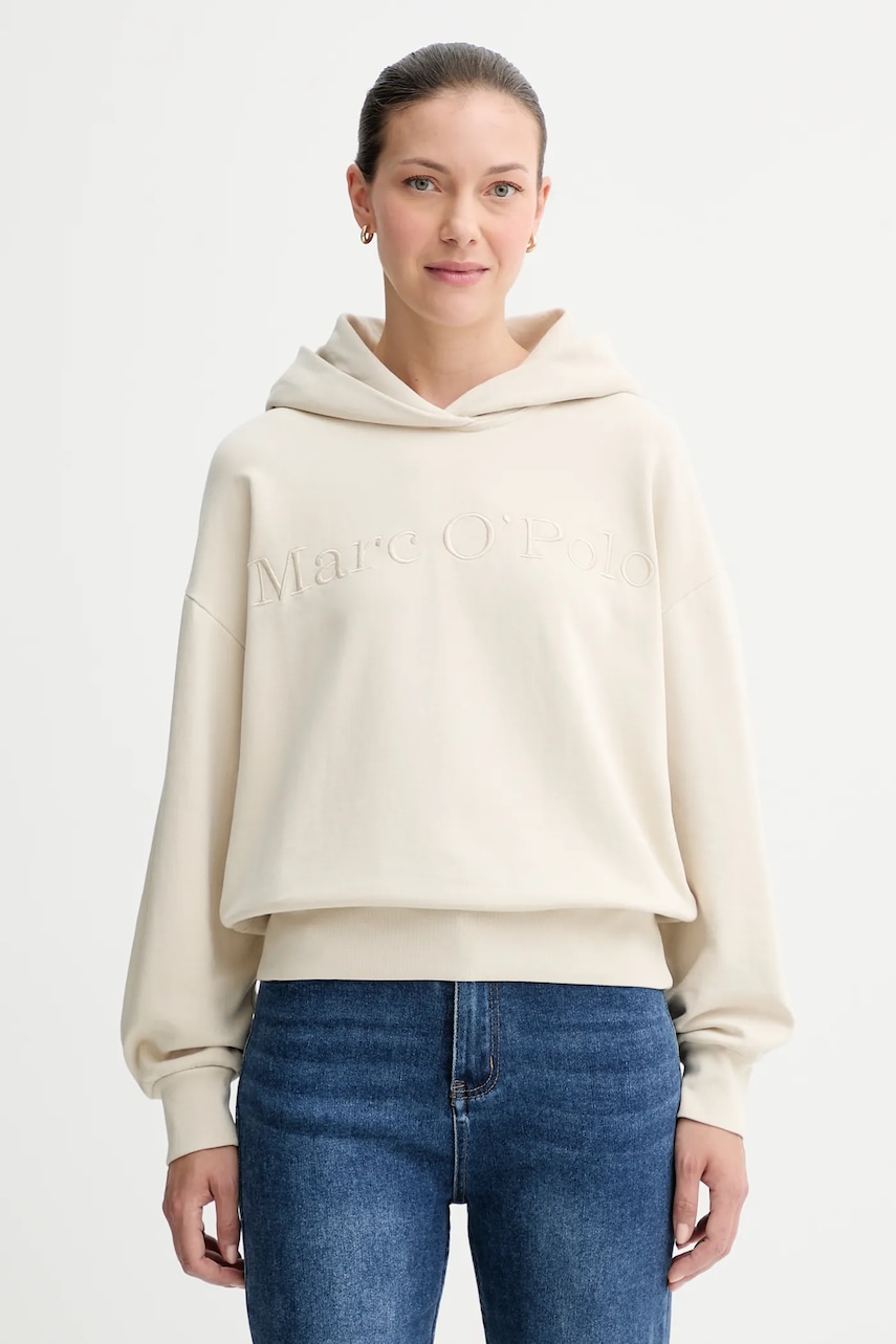Bavlněná mikina Marc O'Polo dámská, béžová barva, s kapucí, s aplikací, 508407354165