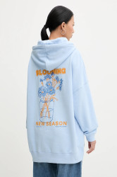 Bavlněná mikina Marc O'Polo dámská, modrá barva, s kapucí, hladká, 5000009351
