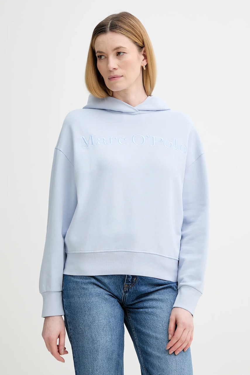 Bavlněná mikina Marc O'Polo dámská, modrá barva, s kapucí, s aplikací, 600407354165